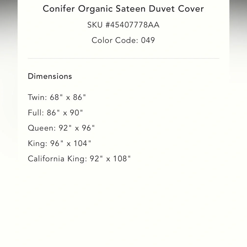 Anthropologie Conifer Organic Sateen Duvet Cover Size Queen NWT